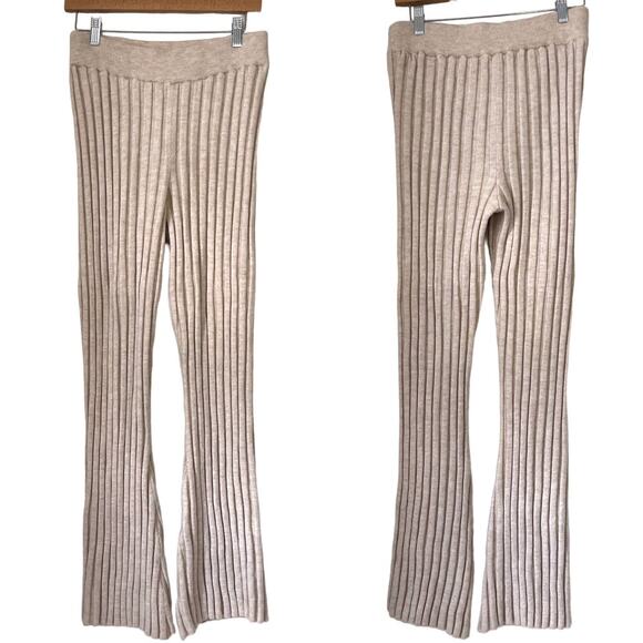 ANINE BING Val Wool Ribbed Knit Flared Pull On Pant in Cream Size M - Picture 5 of 12